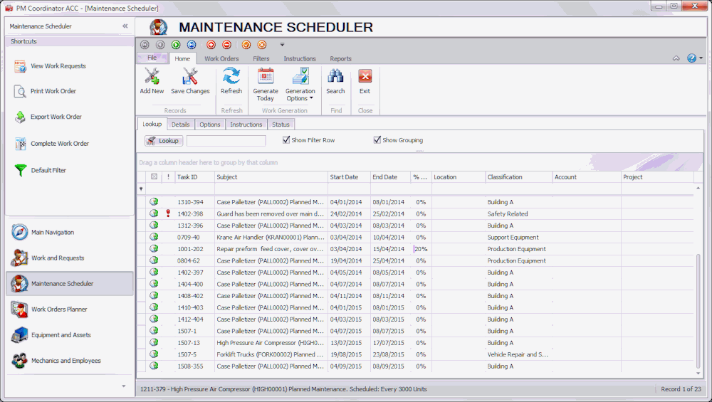 Maintenance Scheduler Screenshot