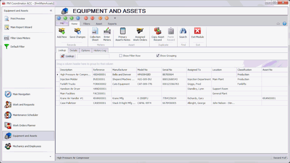 Asset Register Screenshot